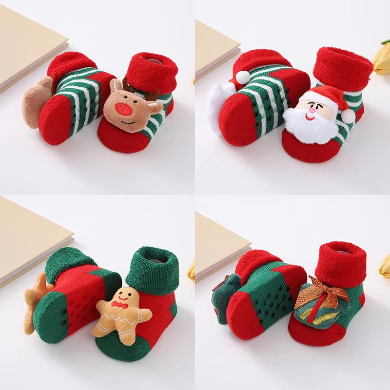 Christmas Baby Socks for Girls Boys Non-Slip Floor Socks Cute Cartoon Animal Baby Xmas Cotton Sock