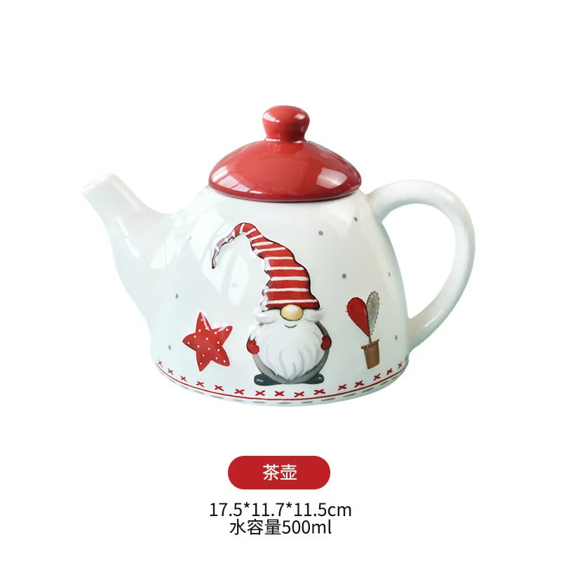 Nordic Creative Santa Claus Ceramic Cutlery Set Ceramic Dinner Plate Snack Plate Home Teapot Cup Sealed Jar Christmas Gift