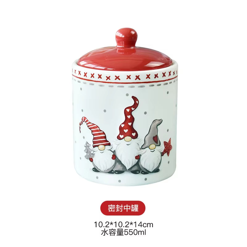 Nordic Creative Santa Claus Ceramic Cutlery Set Ceramic Dinner Plate Snack Plate Home Teapot Cup Sealed Jar Christmas Gift