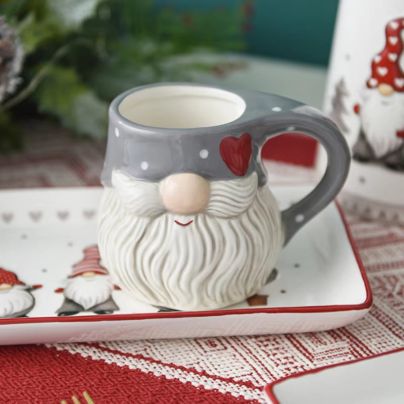 Nordic Creative Santa Claus Ceramic Cutlery Set Ceramic Dinner Plate Snack Plate Home Teapot Cup Sealed Jar Christmas Gift