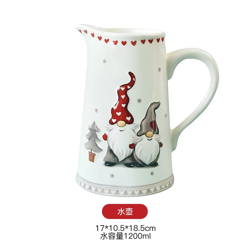 Nordic Creative Santa Claus Ceramic Cutlery Set Ceramic Dinner Plate Snack Plate Home Teapot Cup Sealed Jar Christmas Gift