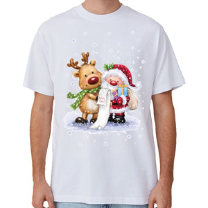 100% Cotton Christmas T-shirt Adult Unisex Tee Tops Funny Santa Party Costume, Reading Santa