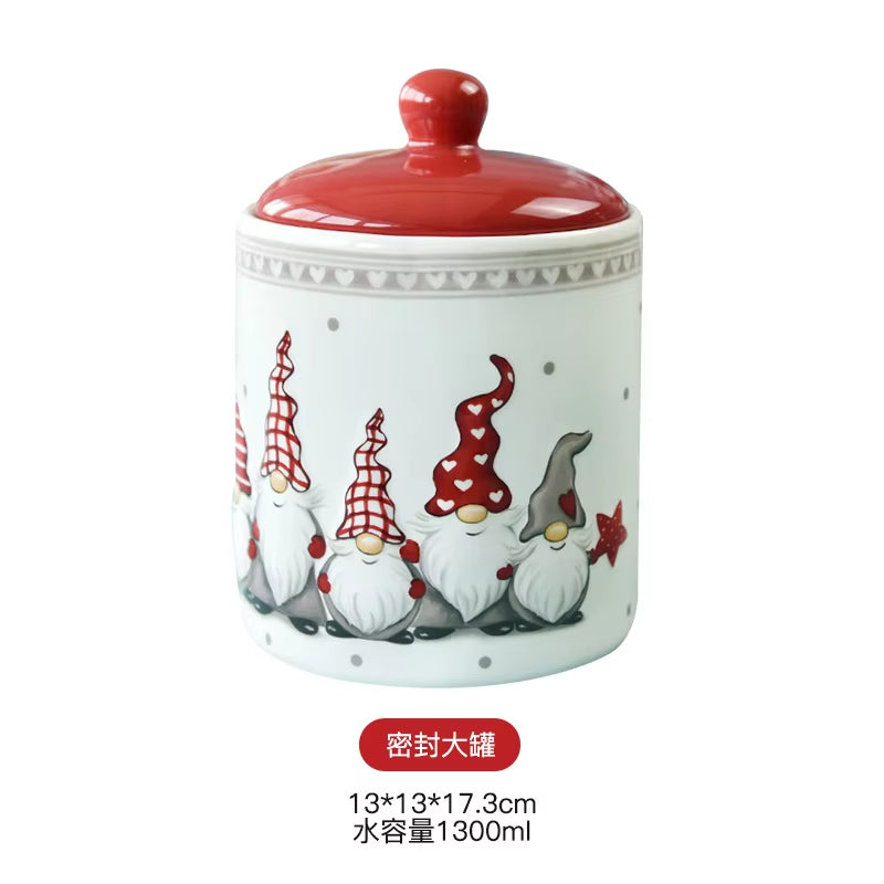Nordic Creative Santa Claus Ceramic Cutlery Set Ceramic Dinner Plate Snack Plate Home Teapot Cup Sealed Jar Christmas Gift